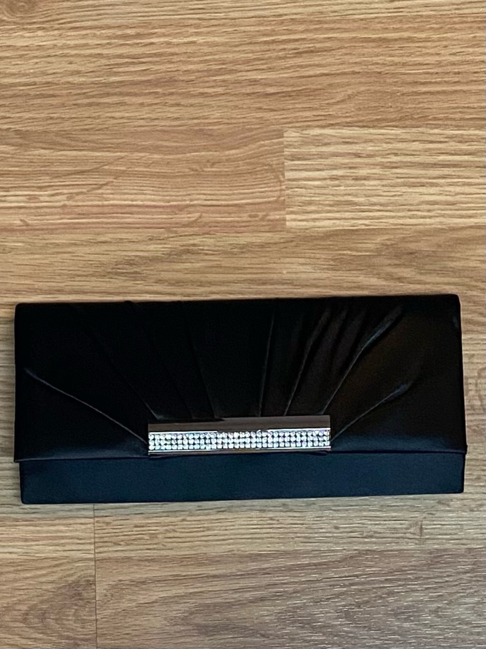 Brand New - Call It Spring Black Satin Clutch with Crystal Bar